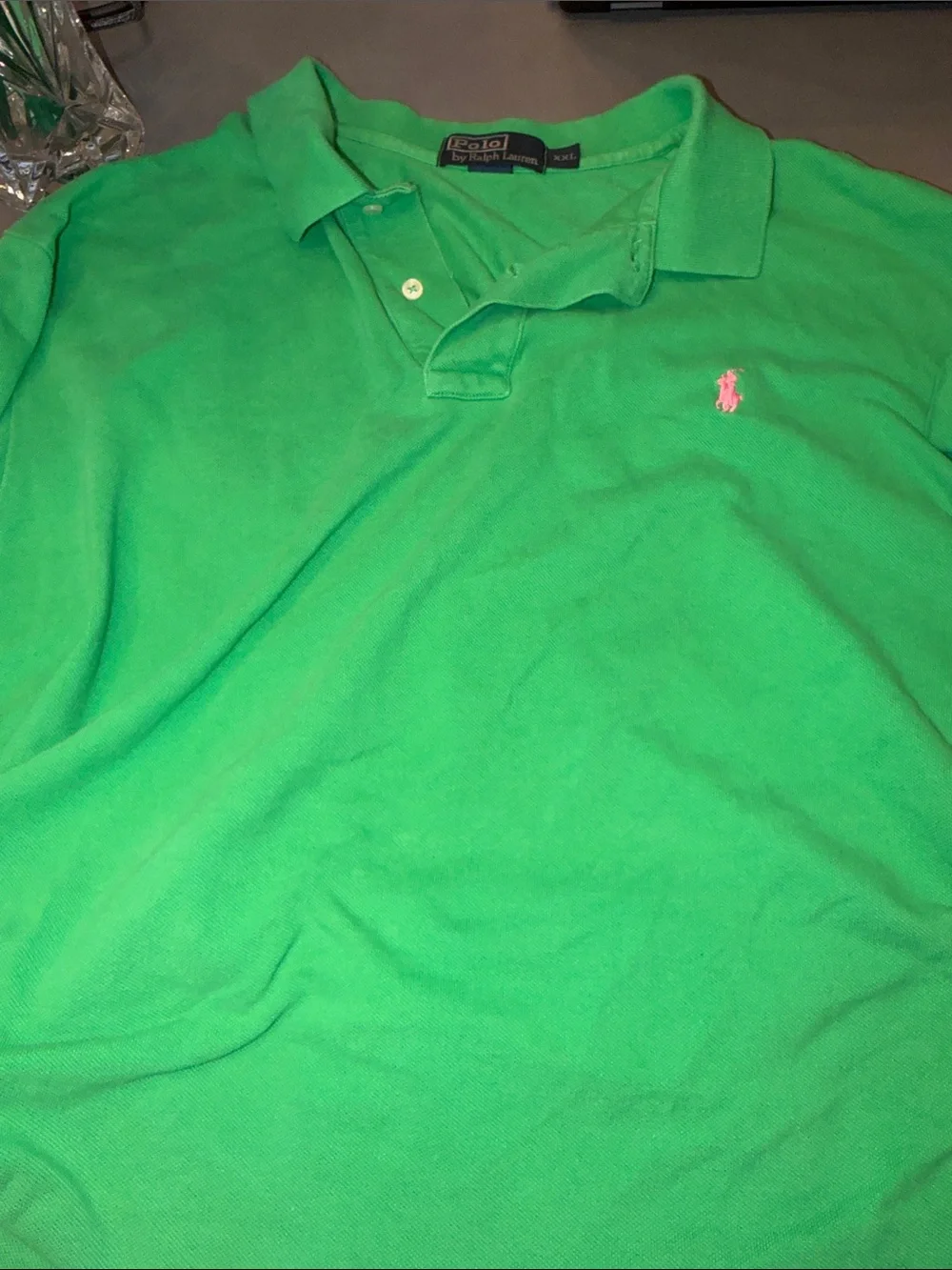 Ralph Lauren Green Polo with Pink Pony Embroidery